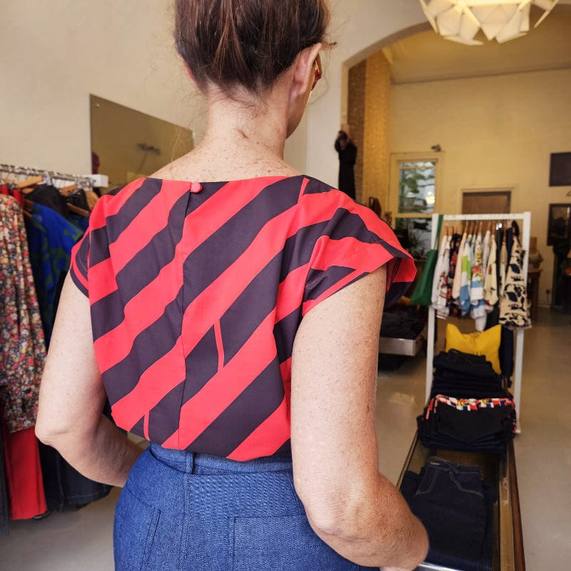 Dragstar Bateau Top Diagonal Printed Cotton Red
