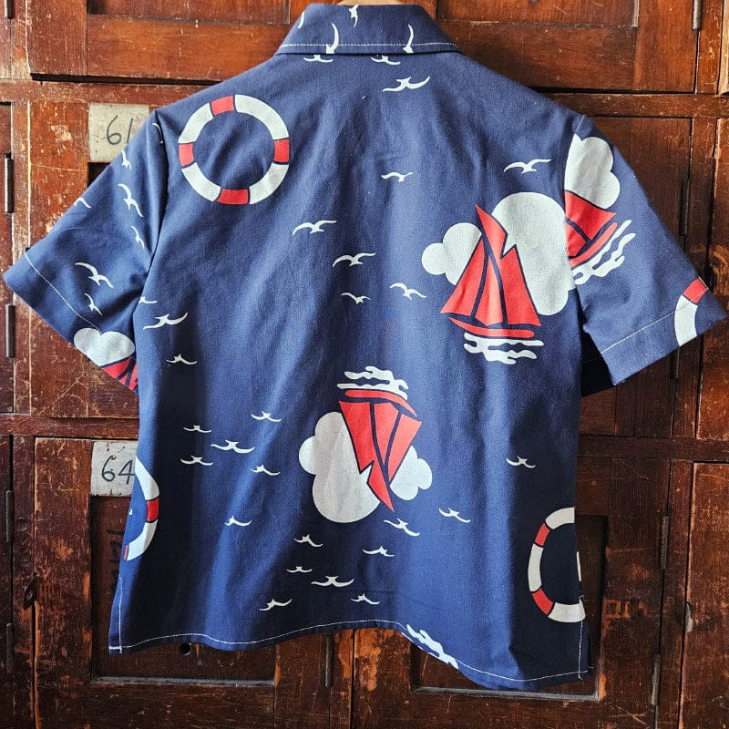 Katie Cropped Shirt Navy Cotton Boat Print