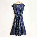 Bateau Dress Hand Printed Fern on Navy