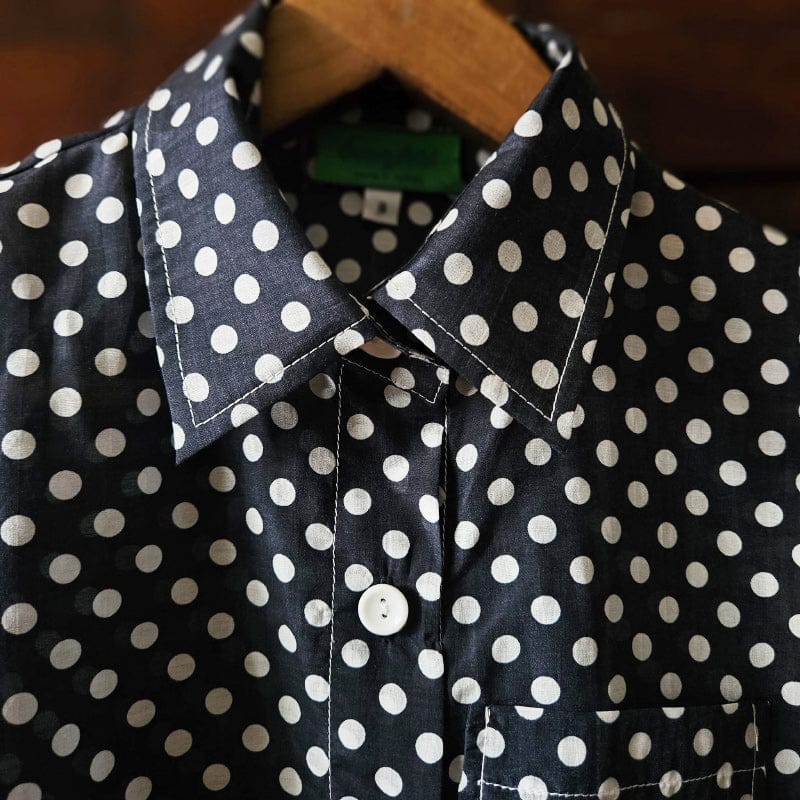 Katie Cropped Shirt Navy Silk Blend with Spots