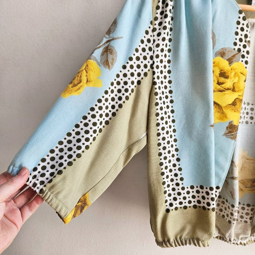Bolero Blue/Yellow Rose and Polka Dot