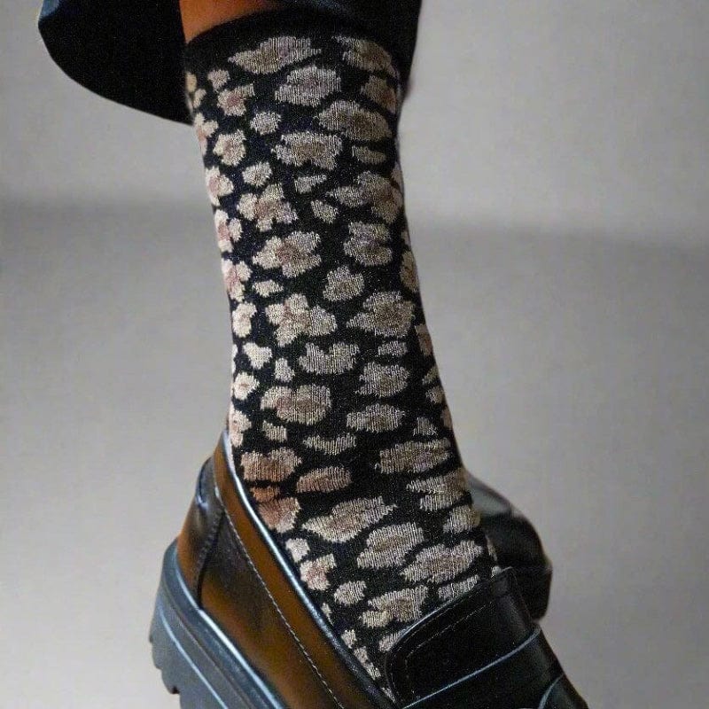Klue Glitter Lurex Socks - Leopard Black