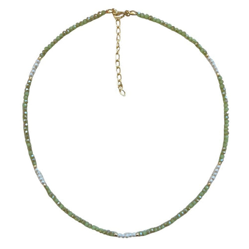 Zoda Beaded Green & White Natural Stone Necklace