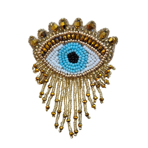 Zoda Beaded Gold Eye Brooch