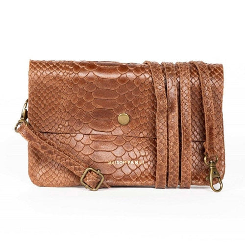 Maison Fanli Leather Crossbody/Clutch Bag - Snake Camel