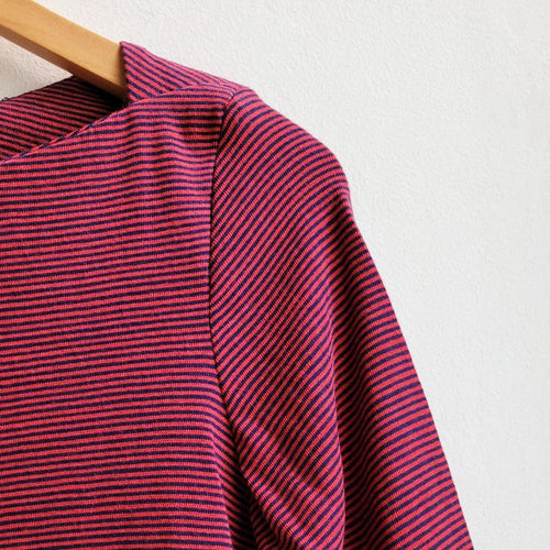 Boatneck 3/4  Pin Stripe T-shirt, Navy and Red