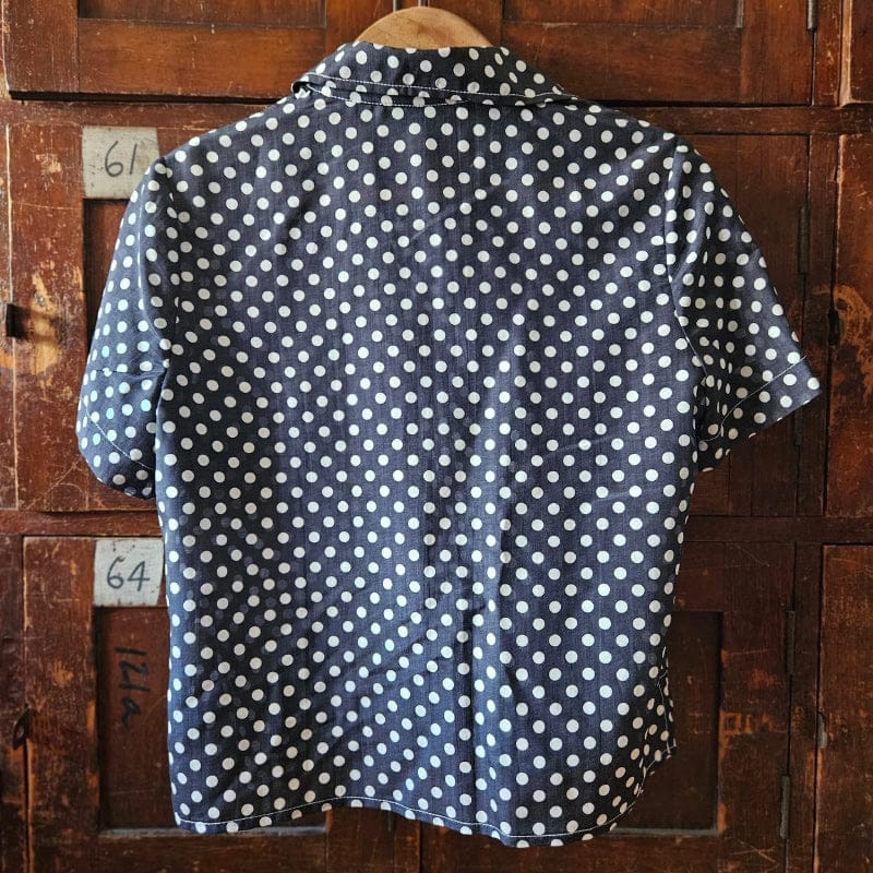 Katie Cropped Shirt Navy Silk Blend with Spots