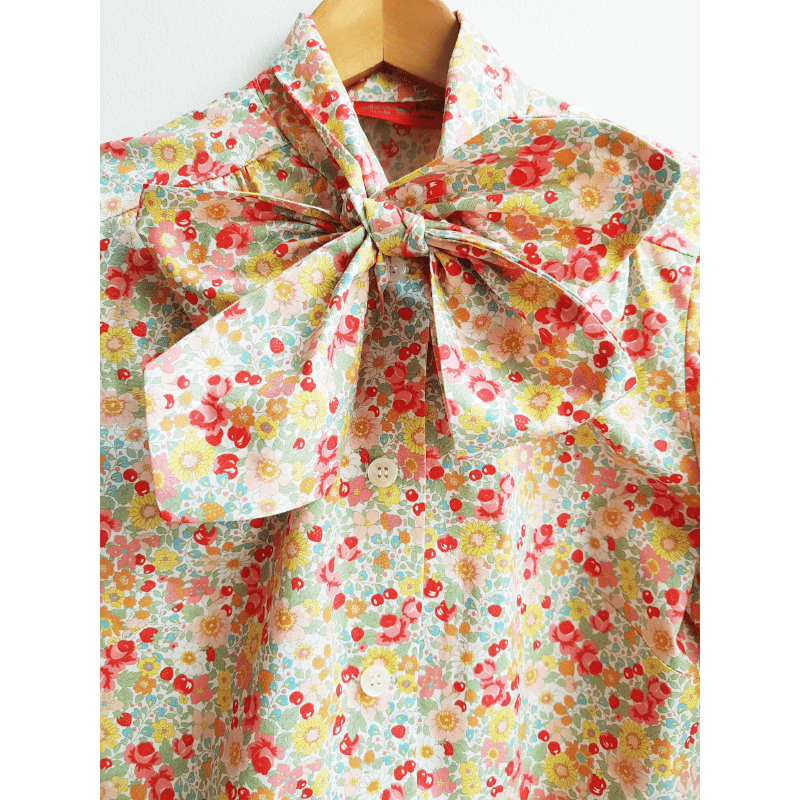 Pussy Bow Blouse - Light Floral