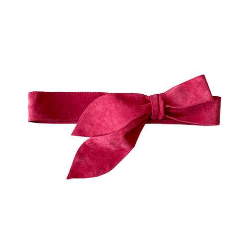 Leather Tie Belt- Cerise Suede