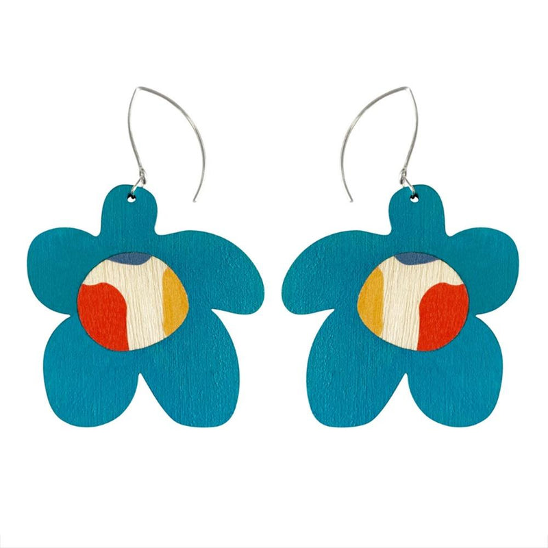 Scoops Flower Earrings - Blue w/ Abstract Centre