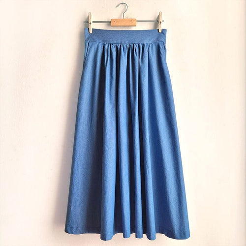 Dragstar Gathered Cotton Skirt - Light Blue