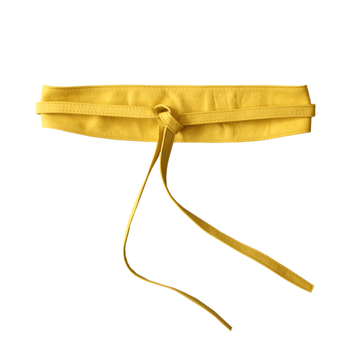 Thin Leather Double Tie Belt - Yellow