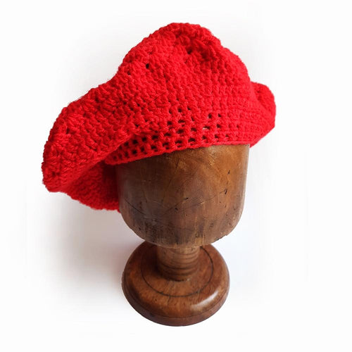 Dragstar clothing hand crocheted red beret ethically made in sydney 