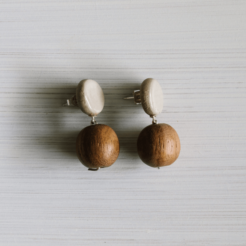 Woodfolk Imperfect Bead Earrings - Ecru