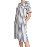 Dragstar Rolled Cuff Dress - striped linen Ethical womens fashion made in Sydney