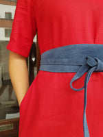 Rolled Cuff Smock Dress - Red Cotton