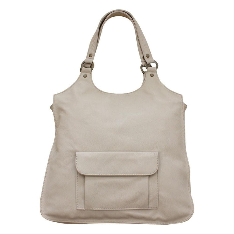 Leather Tote Bag - Beige